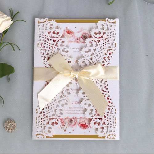 White Invitation Card With Envelope Laser Cut Paper Beautiful Wedding Invitation 